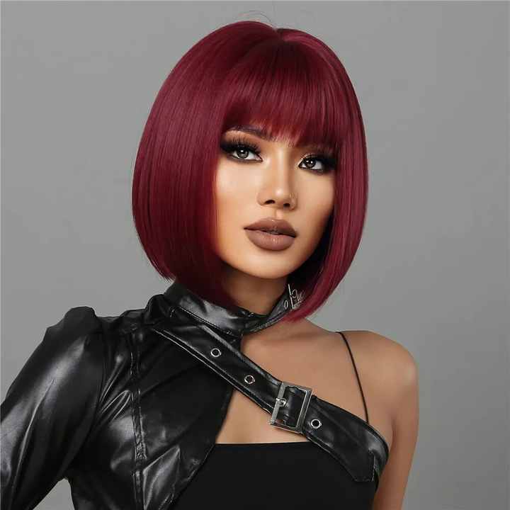 Europe and the United States full head chemical fiber wig hot sale burgundy bob body straight paragraph