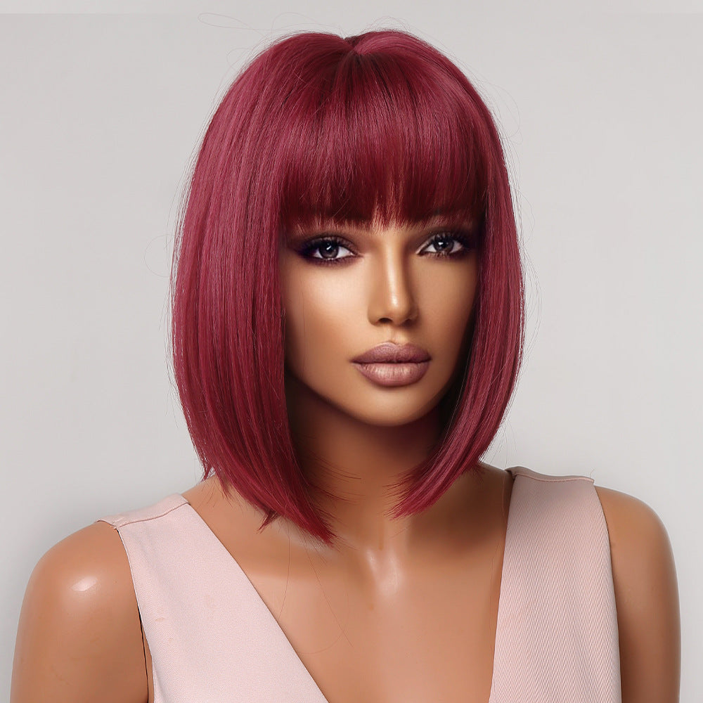 Europe and the United States full head chemical fiber wig hot sale burgundy bob body straight paragraph