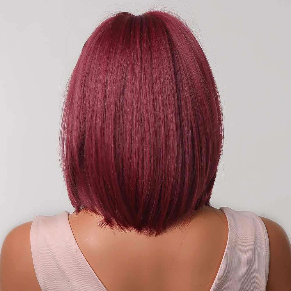 Europe and the United States full head chemical fiber wig hot sale burgundy bob body straight paragraph