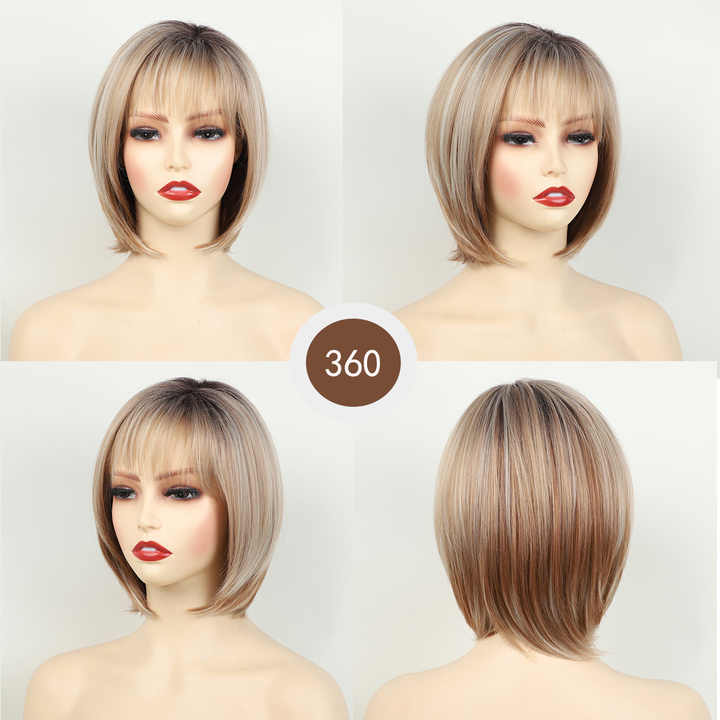 New Blonde Highlights Bob Short Straight Lace Front Wig Beanie