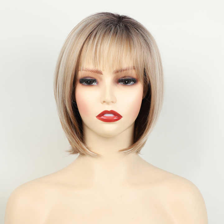New Blonde Highlights Bob Short Straight Lace Front Wig Beanie