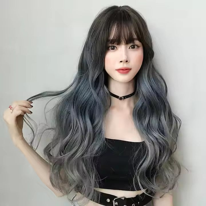 Blue Gray Curly Wigs Wholesale Heat Resistant Fiber
